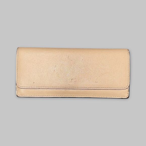 Vintage Coach Beige Saffiano Leather Snap Wallet - Picture 1 of 7